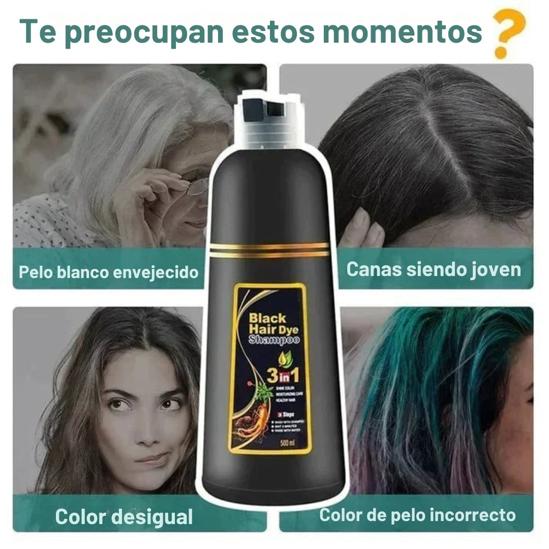 Shampoo Black Hair Dye | Recupera tu tono natural sin tintes: adiós a las canas con un solo lavado