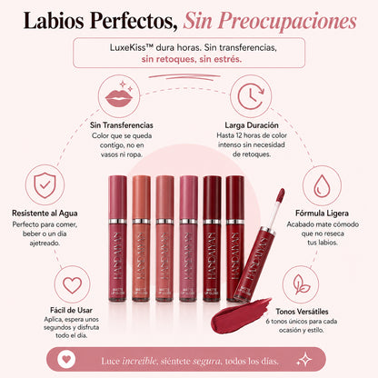 LuxeKiss™ Velvet Tint Mate impecable. Sin retoques durante horas