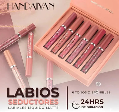 Set 6 Labiales LuxeKiss™ HANDAYAN -  Acabado mate perfecto | Sin retoques todo el día